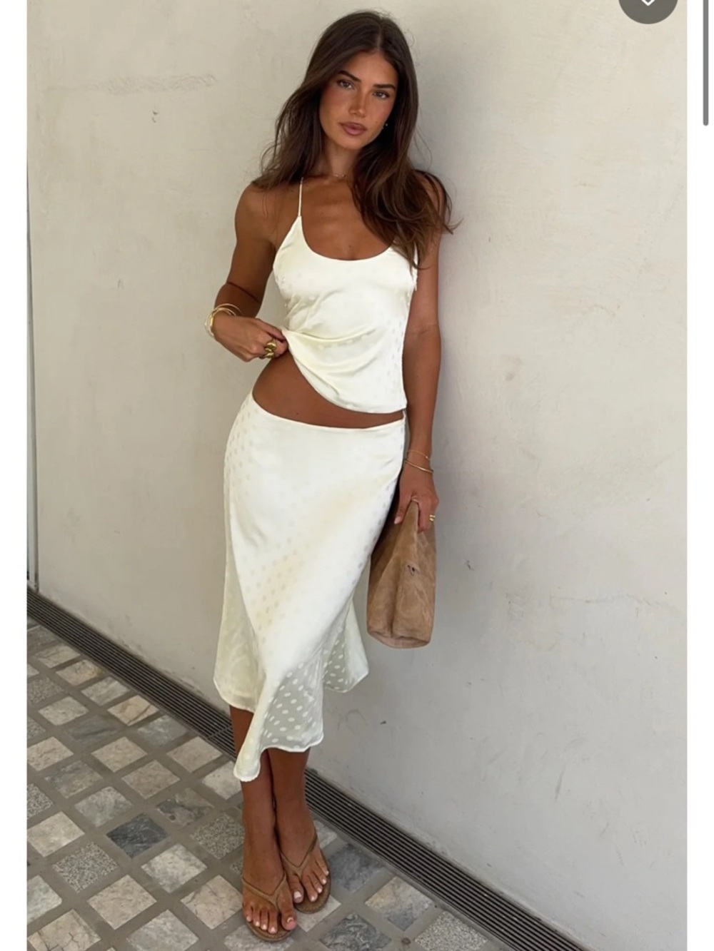 White Fox Boutique Palm Breeze Midi Skirt Cream